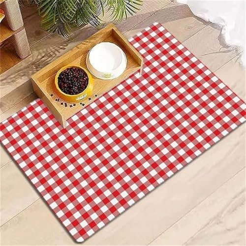 DOTBUY-SHOP Futtermatte Hund Saugfähig, Futterunterlage Katzen Haustier mit rutschfest Gummiunterseite Schnelltrocknend Futternapf Katzennapf Unterlage Napfunterlage (Rot Gingham,40x120cm) von DOTBUY-SHOP