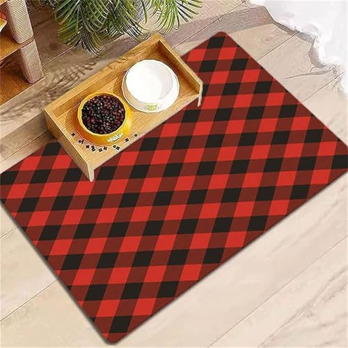 DOTBUY-SHOP Futtermatte Hund Saugfähig, Futterunterlage Katzen Haustier mit rutschfest Gummiunterseite Schnelltrocknend Futternapf Katzennapf Unterlage Napfunterlage (Rot Plaid,80x120cm) von DOTBUY-SHOP