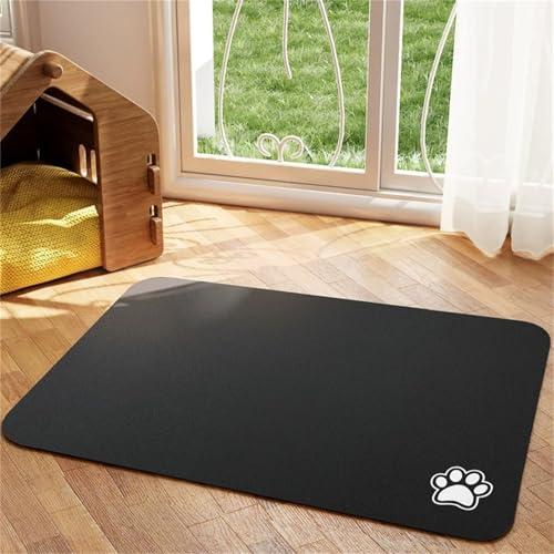 DOTBUY-SHOP Futtermatte Hund Saugfähig, Futterunterlage Katzen Haustier mit rutschfest Gummiunterseite Schnelltrocknend Futternapf Katzennapf Unterlage Napfunterlage (Schwarz B,50x80cm) von DOTBUY-SHOP
