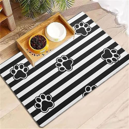 DOTBUY-SHOP Futtermatte Hund Saugfähig, Futterunterlage Katzen Haustier mit rutschfest Gummiunterseite Schnelltrocknend Futternapf Katzennapf Unterlage Napfunterlage (Schwarz Streifen,50x80cm) von DOTBUY-SHOP