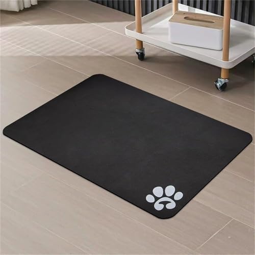 DOTBUY-SHOP Futtermatte Hund Saugfähig, Futterunterlage Katzen Haustier mit rutschfest Gummiunterseite Schnelltrocknend Futternapf Katzennapf Unterlage Napfunterlage Waschbar (Schwarz,80x120cm) von DOTBUY-SHOP
