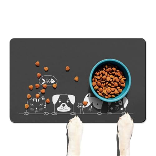 DOTBUY-SHOP Futtermatte Hund Saugfähig, Futterunterlage Katzen Haustier mit rutschfest Gummiunterseite Schnelltrocknend Futternapf Katzennapf Unterlage Napfunterlage Waschbar (Stil 11,80x120cm) von DOTBUY-SHOP