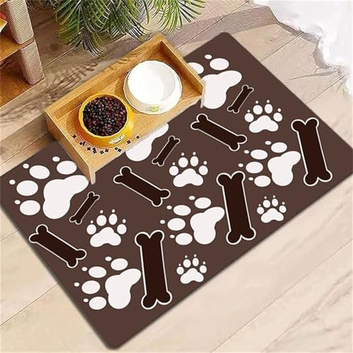 DOTBUY-SHOP Futtermatte Hund Saugfähig, Knochen Muster Futterunterlage Katzen Haustier mit rutschfest Gummiunterseite Schnelltrocknend Futternapf Katzennapf Unterlage (Kaffeefarbe,80x120cm) von DOTBUY-SHOP