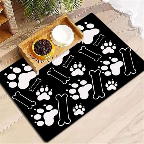 DOTBUY-SHOP Futtermatte Hund Saugfähig, Knochen Muster Futterunterlage Katzen Haustier mit rutschfest Gummiunterseite Schnelltrocknend Futternapf Katzennapf Unterlage (Schwarz 2,80x120cm) von DOTBUY-SHOP
