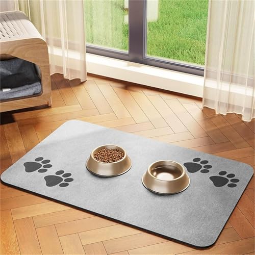 DOTBUY-SHOP Futtermatte Hund Saugfähig,Futterunterlage Katzen Haustier mit rutschfest Gummiunterseite Schnelltrocknend Futternapf Katzennapf Unterlage Napfunterlage Waschbar (Hellgrau F,30x50cm) von DOTBUY-SHOP