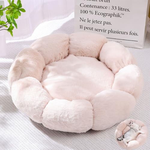 DOTBUY-SHOP Hundebet Katzenbett Hundekissen Grosse Hunde Kissen, Blumenform Plüsch-Hundekorb Hundebett Waschbar, für Welpe, Katzen, Kätzchen, Haustiere (50cm,Beige) von DOTBUY-SHOP