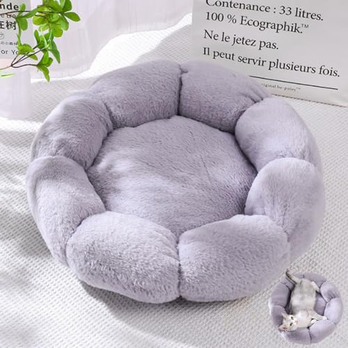 DOTBUY-SHOP Hundebet Katzenbett Hundekissen Grosse Hunde Kissen, Blumenform Plüsch-Hundekorb Hundebett Waschbar, für Welpe, Katzen, Kätzchen, Haustiere (50cm,Grau) von DOTBUY-SHOP