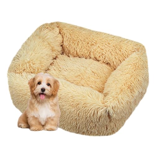 DOTBUY-SHOP Hundebet Rechteck Macaron Farbe Katzenbett, Hundekissen Grosse Hunde Kissen, Plüsch-Hundekorb Hundebett Waschbar, für Welpe, Katzen, Kätzchen, Haustiere (L,Hellgelb) von DOTBUY-SHOP