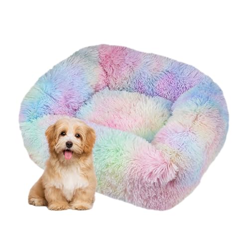 DOTBUY-SHOP Hundebet Rechteck Macaron Farbe Katzenbett, Hundekissen Grosse Hunde Kissen, Plüsch-Hundekorb Hundebett Waschbar, für Welpe, Katzen, Kätzchen, Haustiere (L,Regenbogen) von DOTBUY-SHOP