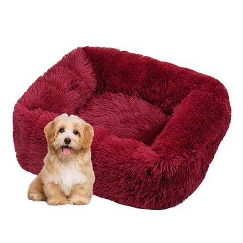 DOTBUY-SHOP Hundebet Rechteck Macaron Farbe Katzenbett, Hundekissen Grosse Hunde Kissen, Plüsch-Hundekorb Hundebett Waschbar, für Welpe, Katzen, Kätzchen, Haustiere (M,Burgunderrot) von DOTBUY-SHOP