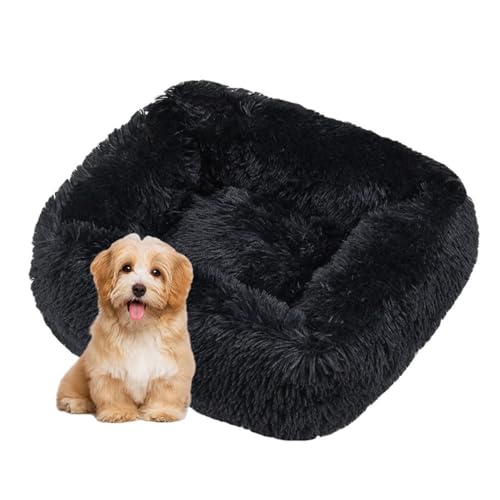 DOTBUY-SHOP Hundebet Rechteck Macaron Farbe Katzenbett, Hundekissen Grosse Hunde Kissen, Plüsch-Hundekorb Hundebett Waschbar, für Welpe, Katzen, Kätzchen, Haustiere (M,Schwarz) von DOTBUY-SHOP