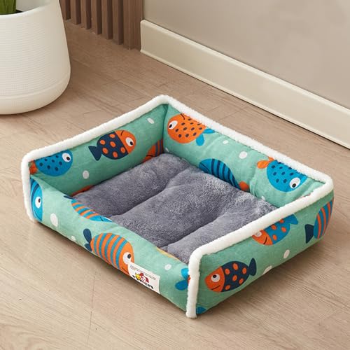 DOTBUY-SHOP Hundebet Rectangular Katzenbett, Hundekissen Grosse Hunde Rectangle Kissen, mit Muster Plüsch-Hundekorb Hundebett Waschbar, für Groß Hunde, Katzen (M,Fisch) von DOTBUY-SHOP