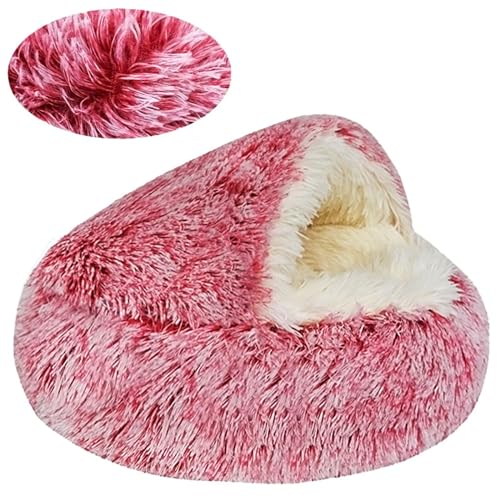 DOTBUY-SHOP Hundebet Rundes Katzenbett, Hundekissen Grosse Hunde Donut Kissen, Farbverlauf Waschbar Plüsch-Hundekorb Hundebett, für Mittel Hunde Katzen und Herbst und Winter (80 cm,Weinrot) von DOTBUY-SHOP