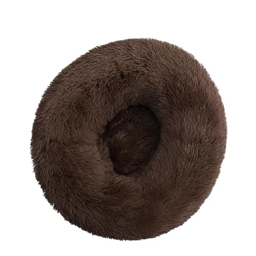 DOTBUY-SHOP Hundebet Rundes Katzenbett, Hundekissen Grosse Hunde Donut Kissen, Plüsch-Hundekorb Hundebett Waschbar, für Groß Kleine Hunde, Katzen und Andere Haustiere (90cm,Kaffee) von DOTBUY-SHOP