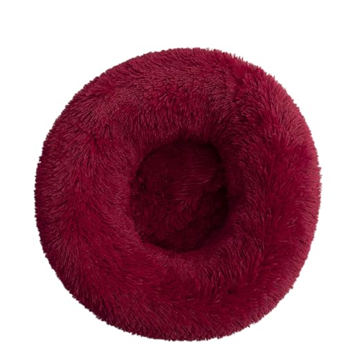 DOTBUY-SHOP Hundebet Rundes Katzenbett, Hundekissen Grosse Hunde Donut Kissen, Plüsch-Hundekorb Hundebett Waschbar, für Mittel Hunde Katzen und Herbst und Winter (110 cm,Burgunderrot) von DOTBUY-SHOP