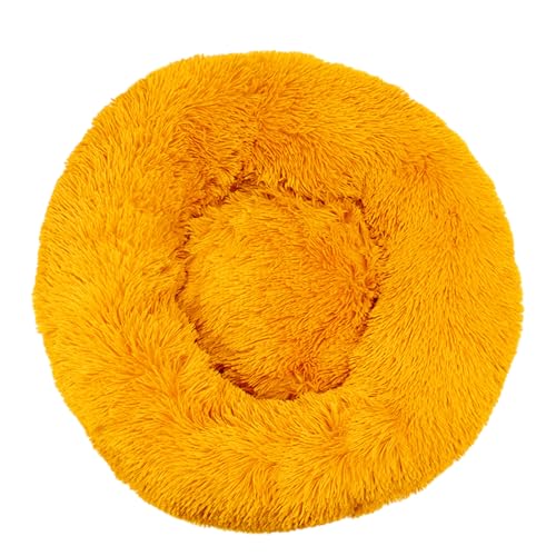 DOTBUY-SHOP Hundebet Rundes Katzenbett, Hundekissen Grosse Hunde Donut Kissen, Plüsch-Hundekorb Hundebett Waschbar, für Mittel Hunde Katzen und Herbst und Winter (110 cm,Goldgelb) von DOTBUY-SHOP