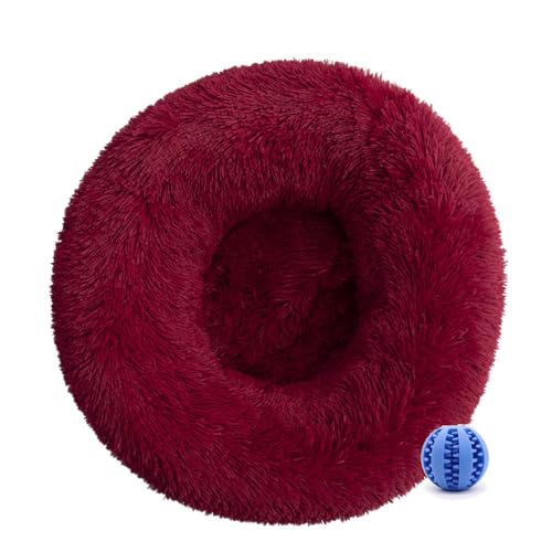 DOTBUY-SHOP Hundebet Rundes Katzenbett, Hundekissen Grosse Hunde Donut Kissen, Plüsch-Hundekorb Hundebett Waschbar, für Welpe, Katzen, Kätzchen, Haustiere (110CM,Burgunderrot) von DOTBUY-SHOP