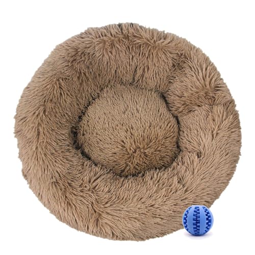 DOTBUY-SHOP Hundebet Rundes Katzenbett, Hundekissen Grosse Hunde Donut Kissen, Plüsch-Hundekorb Hundebett Waschbar, für Welpe, Katzen, Kätzchen, Haustiere (40CM,Khaki) von DOTBUY-SHOP