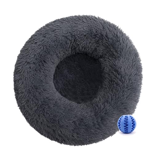 DOTBUY-SHOP Hundebet Rundes Katzenbett, Hundekissen Grosse Hunde Donut Kissen, Plüsch-Hundekorb Hundebett Waschbar, für Welpe, Katzen, Kätzchen, Haustiere (50CM,Anthrazit) von DOTBUY-SHOP