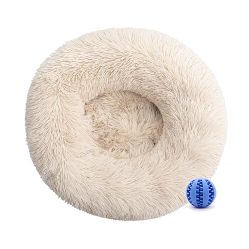 DOTBUY-SHOP Hundebet Rundes Katzenbett, Hundekissen Grosse Hunde Donut Kissen, Plüsch-Hundekorb Hundebett Waschbar, für Welpe, Katzen, Kätzchen, Haustiere (50CM,Beige) von DOTBUY-SHOP