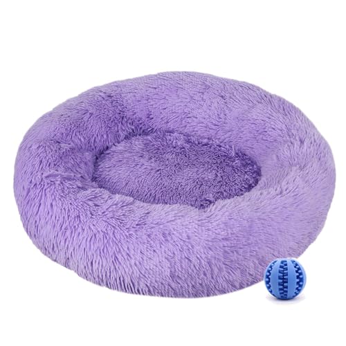 DOTBUY-SHOP Hundebet Rundes Katzenbett, Hundekissen Grosse Hunde Donut Kissen, Plüsch-Hundekorb Hundebett Waschbar, für Welpe, Katzen, Kätzchen, Haustiere (50CM,Lila) von DOTBUY-SHOP