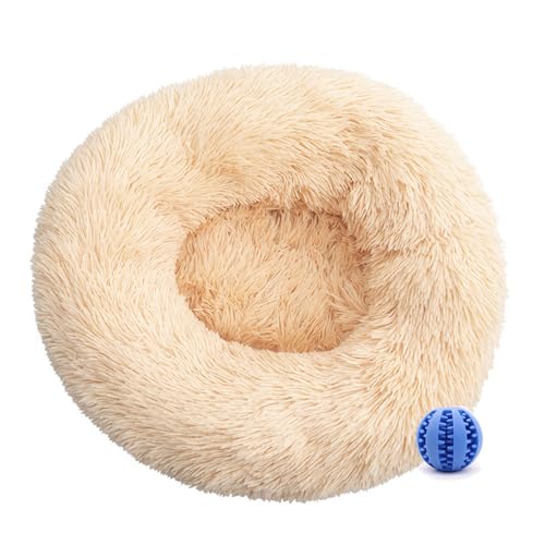 DOTBUY-SHOP Hundebet Rundes Katzenbett, Hundekissen Grosse Hunde Donut Kissen, Plüsch-Hundekorb Hundebett Waschbar, für Welpe, Katzen, Kätzchen, Haustiere (60CM,Creme) von DOTBUY-SHOP