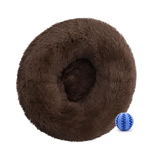 DOTBUY-SHOP Hundebet Rundes Katzenbett, Hundekissen Grosse Hunde Donut Kissen, Plüsch-Hundekorb Hundebett Waschbar, für Welpe, Katzen, Kätzchen, Haustiere (80CM,Kaffee) von DOTBUY-SHOP