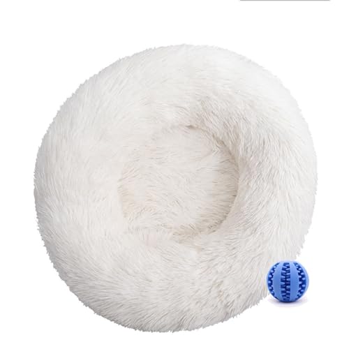 DOTBUY-SHOP Hundebet Rundes Katzenbett, Hundekissen Grosse Hunde Donut Kissen, Plüsch-Hundekorb Hundebett Waschbar, für Welpe, Katzen, Kätzchen, Haustiere (80CM,Weiß) von DOTBUY-SHOP