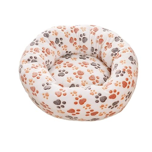 DOTBUY-SHOP Hundebet Rundes Katzenbett, Hundekissen Grosse Hunde Donut Kissen, Plüsch-Hundekorb Hundebett Waschbar mit Aufdrucken, für Groß Hunde, Katzen und Herbst und Winter (80 cm,Weiß) von DOTBUY-SHOP