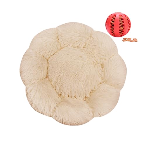 DOTBUY-SHOP Hundebet Rundes Katzenbett, Hundekissen Grosse Hunde Donut Kissen Herbst und Winter, Blütenblätter Plüsch-Hundekorb Hundebett, für Mittel Hunde Katzen (100 cm,Beige) von DOTBUY-SHOP