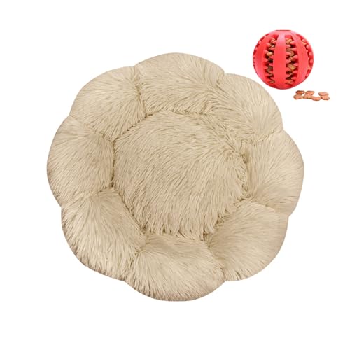 DOTBUY-SHOP Hundebet Rundes Katzenbett, Hundekissen Grosse Hunde Donut Kissen Herbst und Winter, Blütenblätter Plüsch-Hundekorb Hundebett, für Mittel Hunde Katzen (100 cm,Braun) von DOTBUY-SHOP