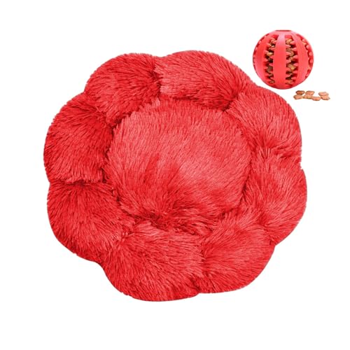 DOTBUY-SHOP Hundebet Rundes Katzenbett, Hundekissen Grosse Hunde Donut Kissen Herbst und Winter, Blütenblätter Plüsch-Hundekorb Hundebett, für Mittel Hunde Katzen (40 cm,Rot) von DOTBUY-SHOP