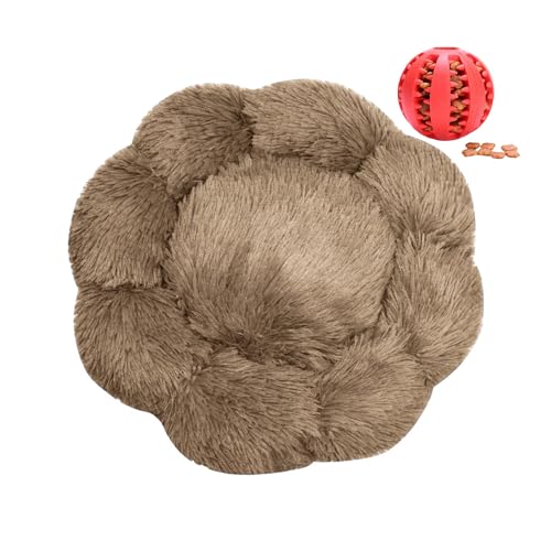 DOTBUY-SHOP Hundebet Rundes Katzenbett, Hundekissen Grosse Hunde Donut Kissen Herbst und Winter, Blütenblätter Plüsch-Hundekorb Hundebett, für Mittel Hunde Katzen (50 cm,Curry hell) von DOTBUY-SHOP