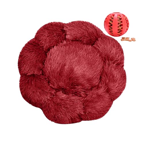 DOTBUY-SHOP Hundebet Rundes Katzenbett, Hundekissen Grosse Hunde Donut Kissen Herbst und Winter, Blütenblätter Plüsch-Hundekorb Hundebett, für Mittel Hunde Katzen (60 cm,Burgunderrot) von DOTBUY-SHOP