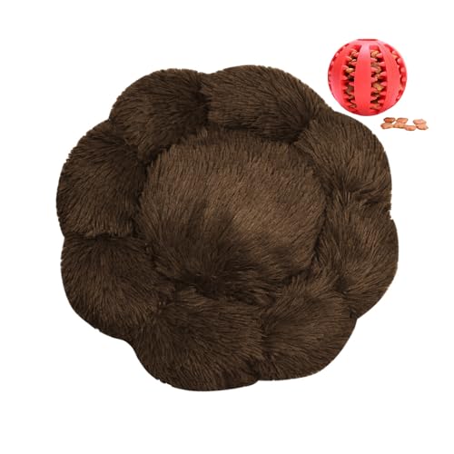 DOTBUY-SHOP Hundebet Rundes Katzenbett, Hundekissen Grosse Hunde Donut Kissen Herbst und Winter, Blütenblätter Plüsch-Hundekorb Hundebett, für Mittel Hunde Katzen (60 cm,Kaffee) von DOTBUY-SHOP