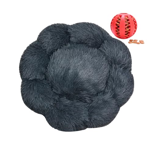 DOTBUY-SHOP Hundebet Rundes Katzenbett, Hundekissen Grosse Hunde Donut Kissen Herbst und Winter, Blütenblätter Plüsch-Hundekorb Hundebett, für Mittel Hunde Katzen (70 cm,Anthrazit) von DOTBUY-SHOP