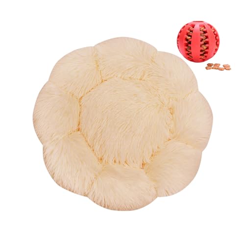 DOTBUY-SHOP Hundebet Rundes Katzenbett, Hundekissen Grosse Hunde Donut Kissen Herbst und Winter, Blütenblätter Plüsch-Hundekorb Hundebett, für Mittel Hunde Katzen (70 cm,Beige B) von DOTBUY-SHOP