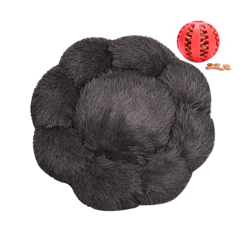 DOTBUY-SHOP Hundebet Rundes Katzenbett, Hundekissen Grosse Hunde Donut Kissen Herbst und Winter, Blütenblätter Plüsch-Hundekorb Hundebett, für Mittel Hunde Katzen (70 cm,Schwarz) von DOTBUY-SHOP
