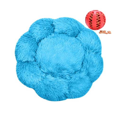 DOTBUY-SHOP Hundebet Rundes Katzenbett, Hundekissen Grosse Hunde Donut Kissen Herbst und Winter, Blütenblätter Plüsch-Hundekorb Hundebett, für Mittel Hunde Katzen (80 cm,Himmelblau) von DOTBUY-SHOP