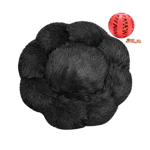 DOTBUY-SHOP Hundebet Rundes Katzenbett, Hundekissen Grosse Hunde Donut Kissen Herbst und Winter, Blütenblätter Plüsch-Hundekorb Hundebett, für Mittel Hunde Katzen (Schwarz,60 cm) von DOTBUY-SHOP
