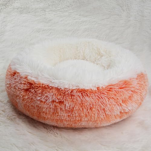 DOTBUY-SHOP Hundebet Rundes Katzenbett, Hundekissen Grosse Hunde Donut Kissen Herbst und Winter, Haze Farbe Plüsch-Hundekorb Hundebett, für Mittel Hunde Katzen (100cm,Orange) von DOTBUY-SHOP