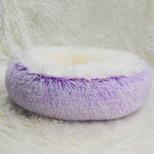 DOTBUY-SHOP Hundebet Rundes Katzenbett, Hundekissen Grosse Hunde Donut Kissen Herbst und Winter, Haze Farbe Plüsch-Hundekorb Hundebett, für Mittel Hunde Katzen (110cm,Violett) von DOTBUY-SHOP