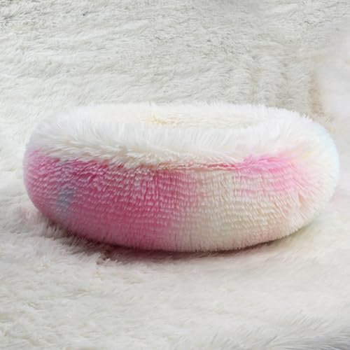 DOTBUY-SHOP Hundebet Rundes Katzenbett, Hundekissen Grosse Hunde Donut Kissen Herbst und Winter, Haze Farbe Plüsch-Hundekorb Hundebett, für Mittel Hunde Katzen (90cm,Regenbogen) von DOTBUY-SHOP