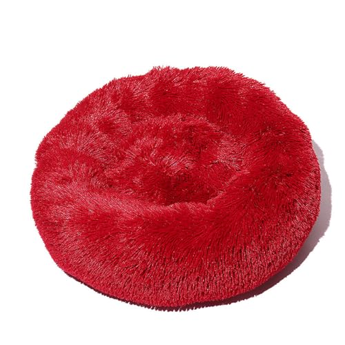 DOTBUY-SHOP Hundebet Rundes Katzenbett, Hundekissen Grosse Hunde Kissen, Plüsch-Hundekorb Hundebett Waschbar, für Welpe, Katzen, Kätzchen, Haustiere (120CM,Rot) von DOTBUY-SHOP