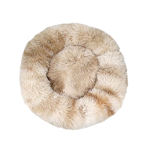 DOTBUY-SHOP Hundebet Rundes Katzenbett, Hundekissen Tie-Dye Hunde Donut Kissen, Plüsch-Hundekorb Hundebett Waschbar, für Groß Kleine Hunde, Katzen und Andere Haustiere (120cm,Beige Braun) von DOTBUY-SHOP