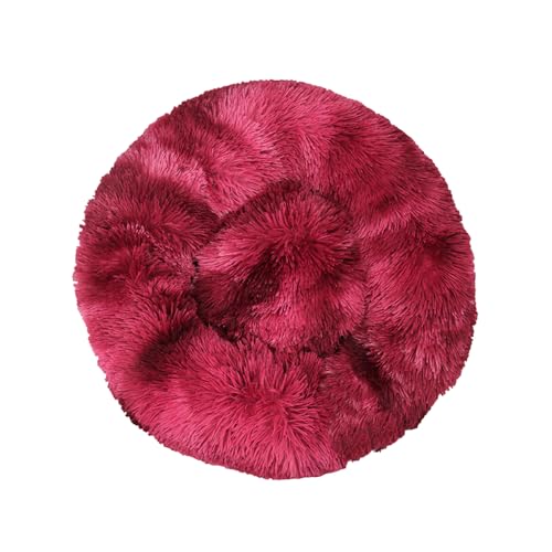 DOTBUY-SHOP Hundebet Rundes Katzenbett, Hundekissen Tie-Dye Hunde Donut Kissen, Plüsch-Hundekorb Hundebett Waschbar, für Groß Kleine Hunde, Katzen und Andere Haustiere (70cm,Burgunderrot) von DOTBUY-SHOP