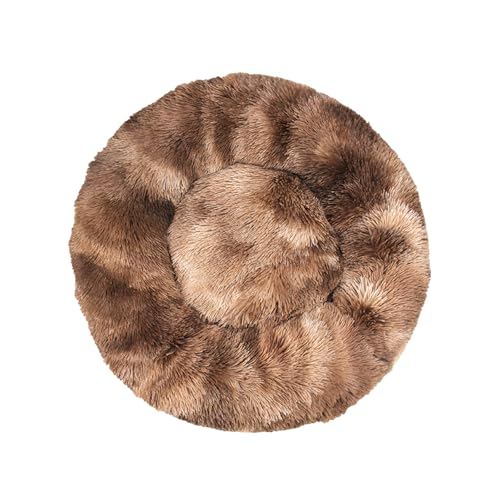 DOTBUY-SHOP Hundebet Rundes Katzenbett, Hundekissen Tie-Dye Hunde Donut Kissen, Plüsch-Hundekorb Hundebett Waschbar, für Groß Kleine Hunde, Katzen und Andere Haustiere (80cm,Kaffee) von DOTBUY-SHOP