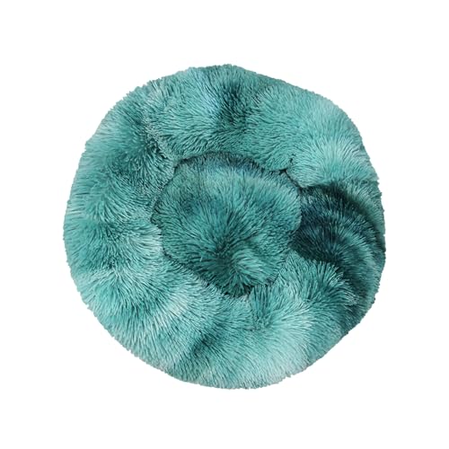 DOTBUY-SHOP Hundebet Rundes Katzenbett, Hundekissen Tie-Dye Hunde Donut Kissen, Plüsch-Hundekorb Hundebett Waschbar, für Groß Kleine Hunde, Katzen und Andere Haustiere (90cm,Türkis) von DOTBUY-SHOP