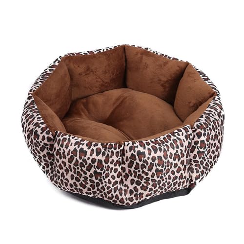 DOTBUY-SHOP Hundebet Rundes Katzenbett, PP Baumwolle Hundekissen, Plüsch-Hundekorb Hundebett Waschbar, für Groß Kleine Hunde, Katzen und Andere Haustiere (S,Brauner Leopard) von DOTBUY-SHOP