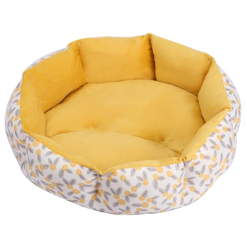 DOTBUY-SHOP Hundebet Rundes Katzenbett, PP Baumwolle Hundekissen, Plüsch-Hundekorb Hundebett Waschbar, für Groß Kleine Hunde, Katzen und Andere Haustiere (S,Gelbe Blume) von DOTBUY-SHOP